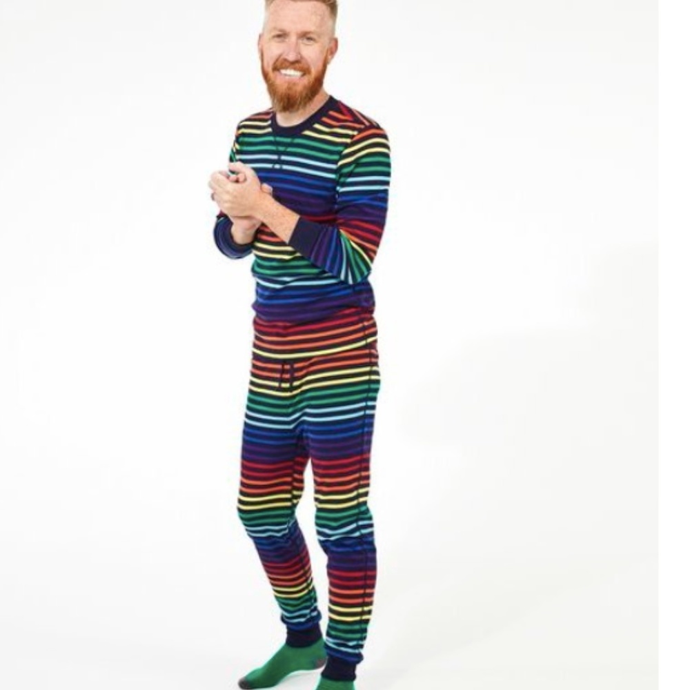 NWT Primary Grownup PJ Top Navy Double Rainbow - Picture 2 of 8
